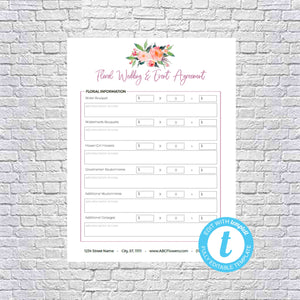 Floral Shop Bridal or Event Agreement Contract Template