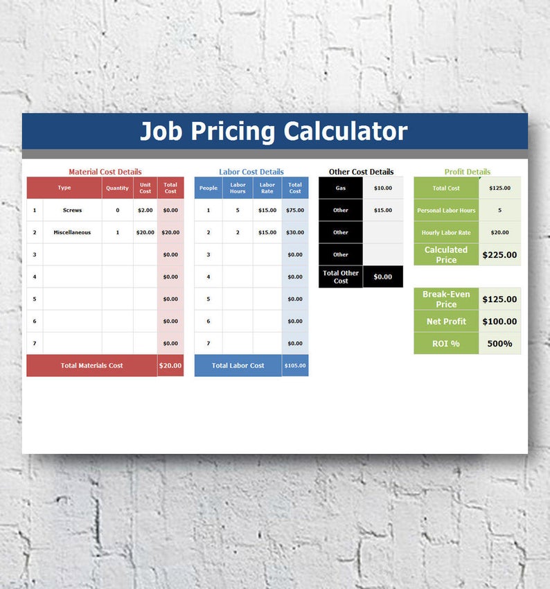 job costing excel template
