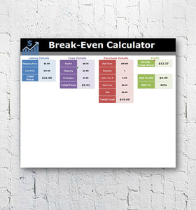 PayPal Sales & Profit Tracking + Break Even Calculator | Microsoft Excel Spreadsheet