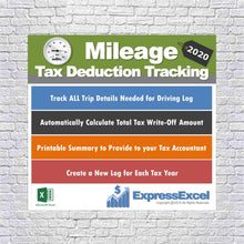 Load image into Gallery viewer, Mileage Tax Deduction Log Tracking Tax Write-off Calculator Excel Spreadsheet