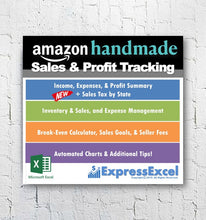 Load image into Gallery viewer, Amazon Handmade Sales &amp; Profit Tracking + Break Even Calculator | Excel Spreadsheet