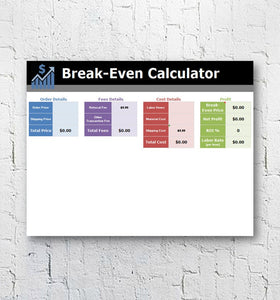Amazon Handmade Sales & Profit Tracking + Break Even Calculator | Excel Spreadsheet