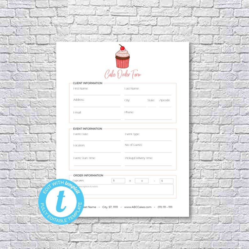 Cupcake order form outlet