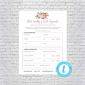Floral Shop Bridal or Event Agreement Contract Template