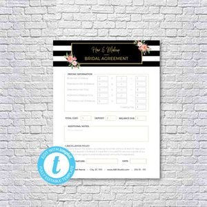Hair Stylist & Makeup Artist Bridal or Event Agreement Contract Template