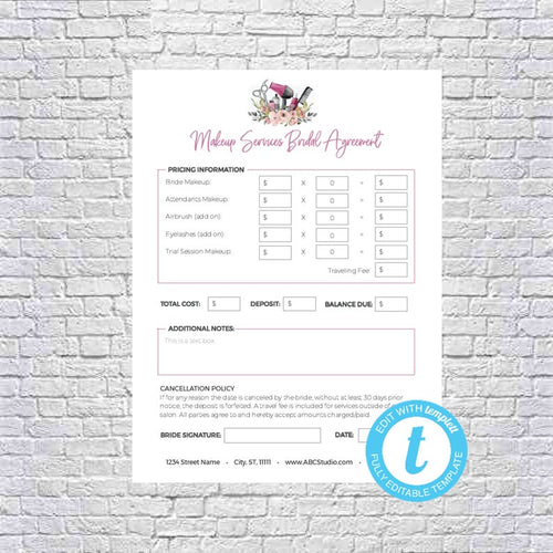 Makeup Artist Bridal or Event Agreement Contract Template