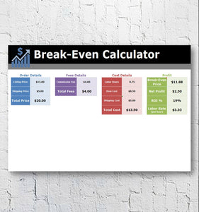 Poshmark Seller Sales & Profit + Break Even Calculator | Excel Spreadsheet