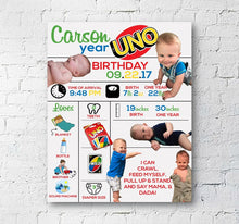 Load image into Gallery viewer, UNO Card Game 1st Birthday Milestones Poster
