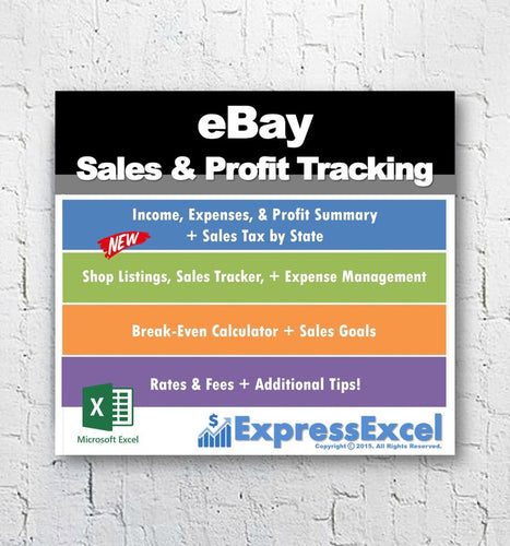 eBay Sales & Profit Tracking + Break Even Calculator | Microsoft Excel Spreadsheet